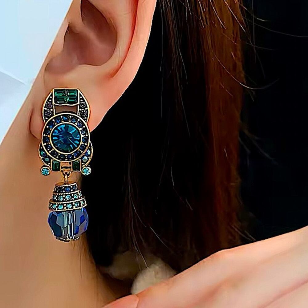 Vintage Gold Multicolor Stone Clip On Earrings - Picture 4 of 6